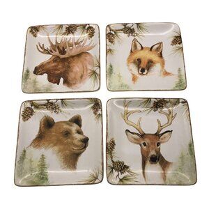 Certified International Mountain Retreat 4 Wildlife Canape Plates Susan Winget